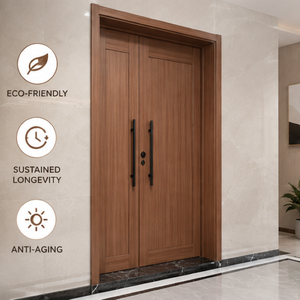 <span class=keywords><strong>Puerta</strong></span> <span class=keywords><strong>Doble</strong></span> Asimétrica de WPC, Resistente a la Humedad y a las Termitas, de Bajo Mantenimiento, con Hojas Desiguales y Apertura Batiente - Product Image 2