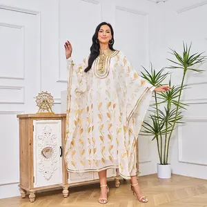 Conjunto de vestido abaya muçulmano Eid para mulheres turcas, caftan marroquino com diamantes quentes e manga morcego, modalidade de mão solta, modalidade de mão de morcego, 2024