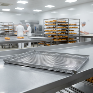 Plaque <span class=keywords><strong>de</strong></span> cuisson perforée 40x60cm en acier inoxydable avec trous <span class=keywords><strong>de</strong></span> ventilation pour croûtes <span class=keywords><strong>de</strong></span> pizza croustillantes, cuisson du pain et séchage des aliments - Product Image 1