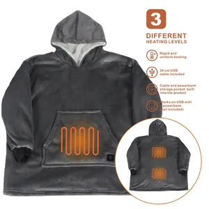 Heated <strong>Hoodie</strong> for Home Office 3 Heating Levels USB Electric Wearable Blanket Oversized Flannel Fleece <strong>Snuggie</strong> Blanket - Product Image 4