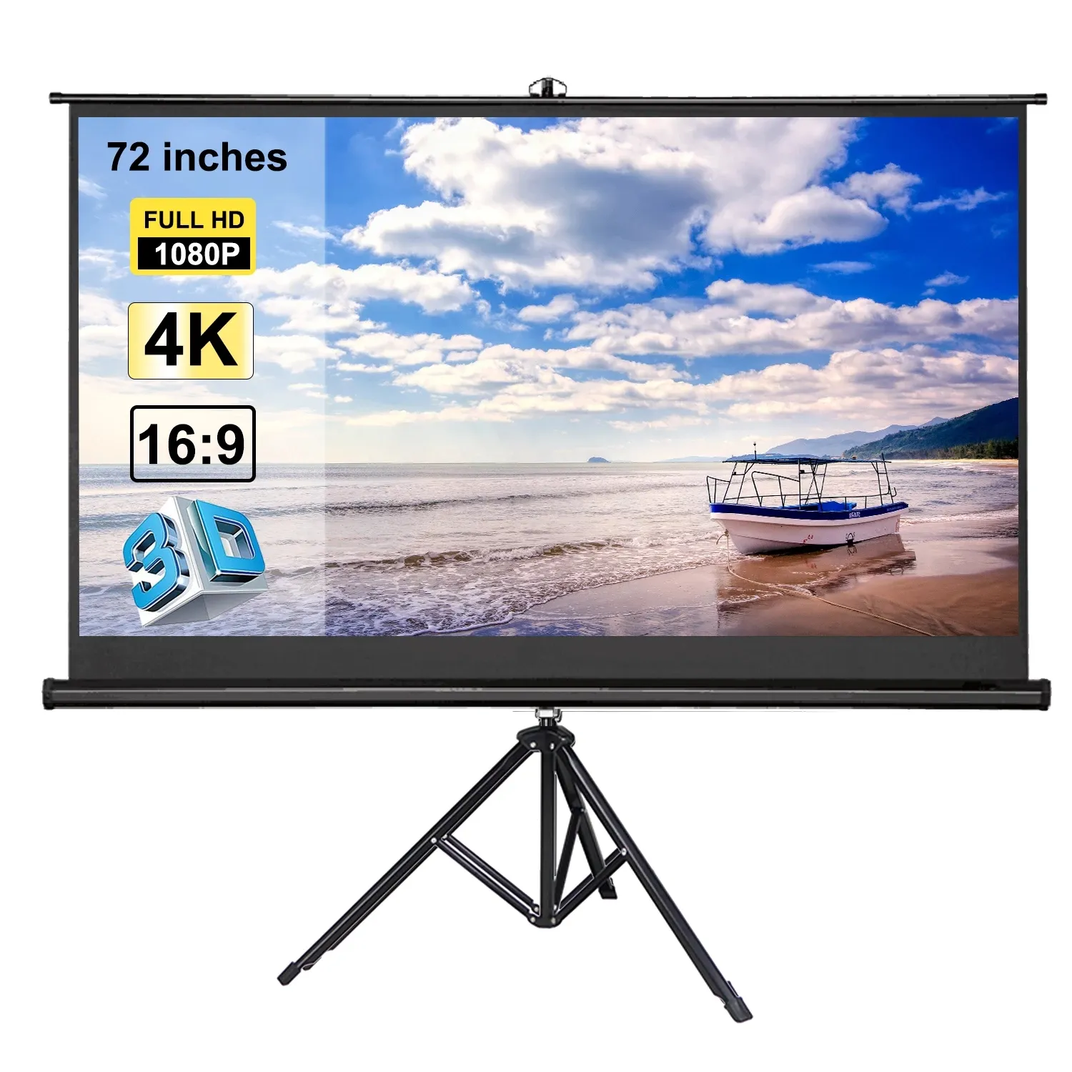 Portable Outdoor projector screen 100" 16:9 Retractable Matte White Tripod Projector Screen Floor Stand Bracket