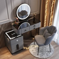 Commode de chambre de style nordique de luxe, avec tiroirs multi-niveaux et miroir de maquillage LED, coiffeuse intelligente à chargement sans fil