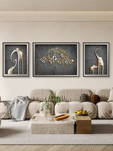Peinture décorative <span class=keywords><strong>murale</strong></span> en métal éléphant, style moderne et luxueux, abstrait, pour <span class=keywords><strong>salon</strong></span>, fond de canapé, haute qualité, motif triple cerf - Product Image 1
