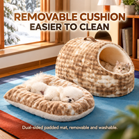 Lit pour chat en peluche, semi-fermé, chaud, en fourrure sherpa, avec coussin amovible