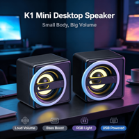 Haut-parleur de bureau mini ks K1 avec subwoofer, micro intégré, LED RGB, contrôle par application, portable pour la maison/le bureau, USB/Wi-Fi/son des basses
