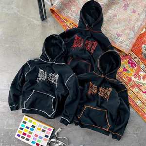 Wholesale Custom Logo <b>Mens</b> High Quality Pullover 100% Cotton Custom Contrast Stitch Embroidery <b>Hoodies</b> - Product Image 2