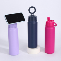 Bouteille d'eau réutilisable JSTAR en acier inoxydable magnétique, écologique, avec support pour téléphone, 600 ml, isotherme et anti-fuite