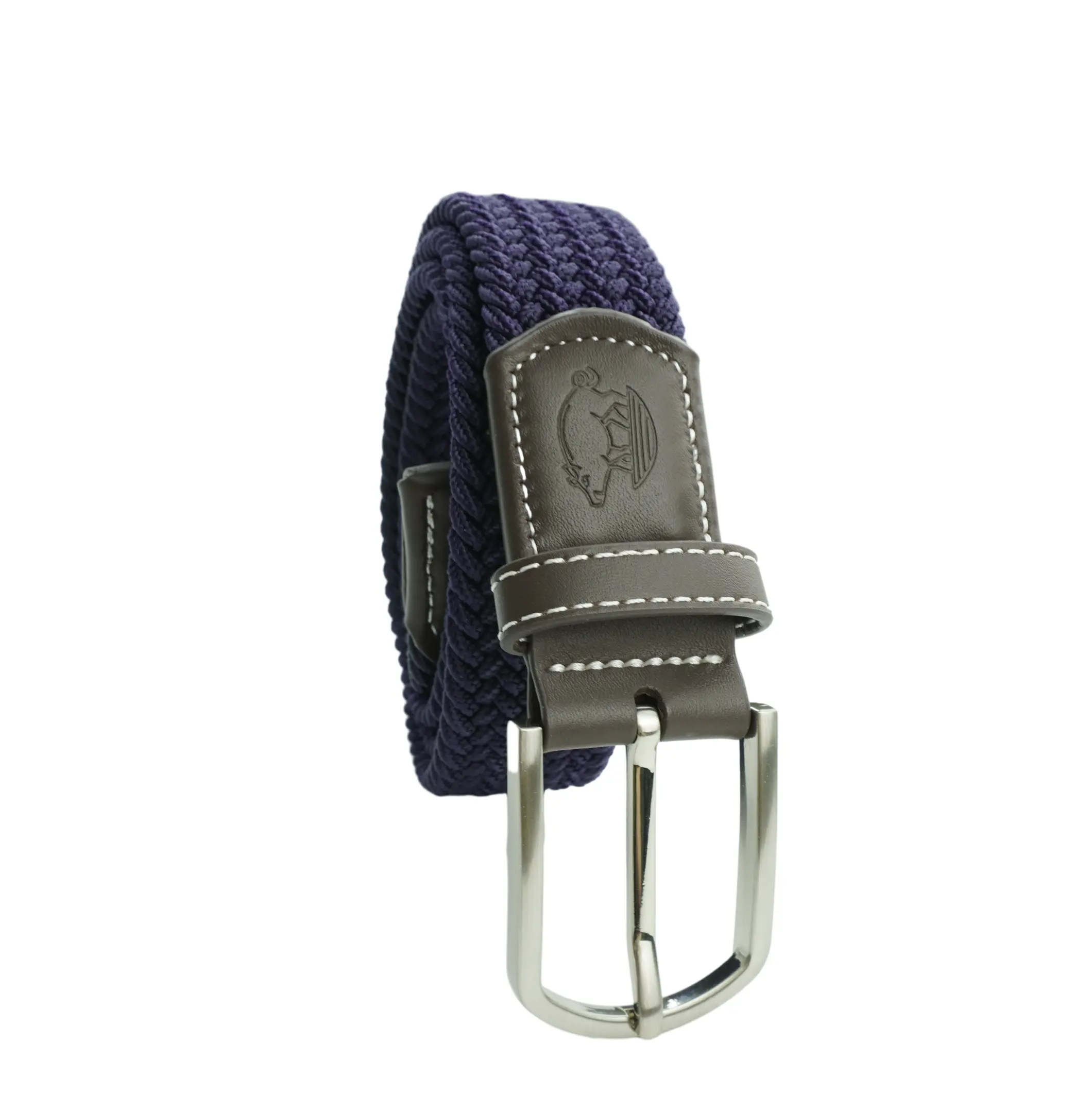 Grosir ikat pinggang kepang ujung kulit Logo kustom biru gaya populer dengan kualitas produk bagus