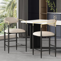 Tabouret de bar haut réglable en métal avec revêtement en tissu de luxe, dossier en cuir et design de fauteuil pour bar à domicile (lot de 2)