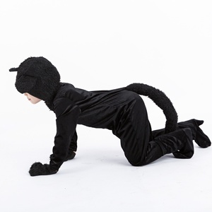 成人儿童黑猫连身衣服装舞台表演万圣节黑猫动物服装带尾巴和爪子手套 - Product Image 2