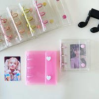 Álbum de Fotos Transparente A8 Estilo Coreano Macaron con Doble Botón, Bolsillo para Tarjetas de PVC con Purpurina, 3 Anillas, Mini Carpeta de Plástico