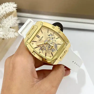 Montre multifonction tendance pour <span class=keywords><strong>homme</strong></span>, cadran à motif soleil, cadran ajouré, boîtier rectangulaire, bracelet en silicone et <span class=keywords><strong>cuir</strong></span> - Product Image 6