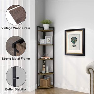 <strong>Corner</strong> Shelf,5 Tier Wood <strong>Wall</strong> <strong>Corner</strong> <strong>Bookshelf</strong> with Metal Frame, <strong>Corner</strong> Storage Rack Shelves Display Plant Flower - Product Image 3