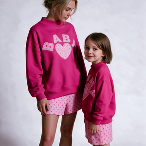 Custom Applique Printed Polka Dot Mockneck Sweatshirt <strong>Mummy</strong> Me Pullover French Terry Baby Girl Adult Sweater Fall Winter XS - Product Image 1