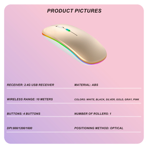 Neue schlanke optische 2,4G Mini-Gaming-Maus 1600 DPI wiederauf ladbare drahtlose USB-Maus LED Hintergrund beleuchtetes ABS Batterie betriebener programmier barer PC - Product Image 2