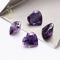 Vente en gros de pierres synthétiques 5A en vrac, taille cœur, Améthyste/Ametyste traitée thermiquement, à effet de jeu de couleurs/feu