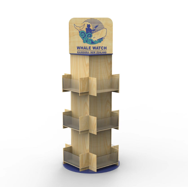 Apache Customized Wooden Display Rack Rotating coaster Display 4 Sided Wooden Postcard Stickers Display Stand — view 2