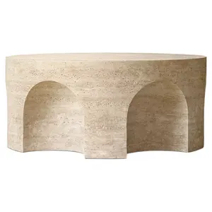 LANDIVIEW Durable Travertine Dining Tables Living Room Stone Furniture Travertine Volta Low Height Carved Coffee Tables