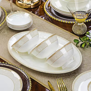 Brand New High Quality Light Luxury Gold Inlay Durable Reusable <b>Ceramic</b> Bowl Plate Dish Set Microwave Safe for Home Dining Use - Product Image 2