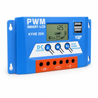 Contrôleur de charge solaire 12/24V automatique 20A avec sortie USB 1.2A, écran LCD, compensation de température et faible consommation en veille pour système domestique
