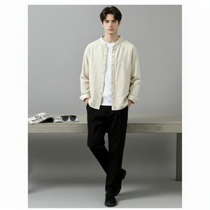 <span class=keywords><strong>Camicia</strong></span> Casual da <span class=keywords><strong>uomo</strong></span> con bottone All-Match stile coreano a manica lunga tinta unita Anti-rughe traspirante ampia aderente - Product Image 6