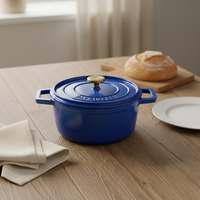 Marmite de camping en fonte émaillée bleue de qualité supérieure avec bouton doré, compatible cuisinière à gaz, passe au lave-vaisselle et au four, grande cocotte hollandaise