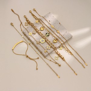 Pulsera de Acero Inoxidable Chapada en Oro de 18K, Diseño Geométrico, Cadena de Eslabones con Circonita, Regalo para Fiestas o Budismo, Unisex y Moderno - Product Image 1
