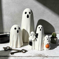 Ensemble de 3 figurines fantômes en céramique pour Halloween, décorations fantômes mignonnes et effrayantes avec accents de citrouille et de chat pour la décoration de fête à la maison
