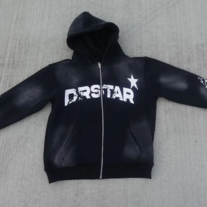 Dtg In Zip up Đá Rửa Hoodies Biểu Tượng Tùy Chỉnh Cộng Với Kích Thước Người Đàn Ông Hoodies Áo Nỉ Người Đàn Ông Nặng Trọng Lượng 100% Cotton 1800 GSM Áo - Product Image 3