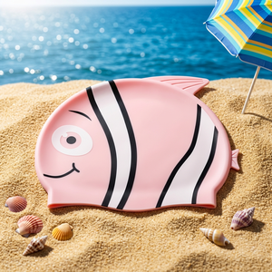 Bonnet de bain en silicone 100% haute élasticité avec logo personnalisé, motif poisson de dessin animé, ajustement confortable pour <span class=keywords><strong>cheveux</strong></span> courts, pour enfant - Product Image 3