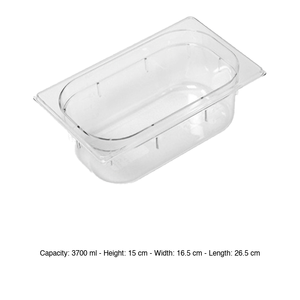 Recipiente para Alimentos de Policarbonato GN 1/4, 26.5 × 16.5 × 15 h cm, sin Tapa, -100/+100 ° C - Product Image 3