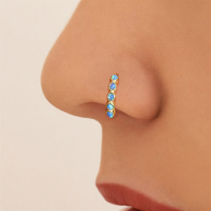 Piercing de nez en argent sterling 925 plaqué or 18 carats avec pierre opale blanche et opale bleue, simple, type clicker - Product Image 6