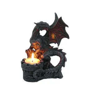 Pemegang Lilin Resin Naga Hitam, Dekorasi Rumah Kerajinan Tangan