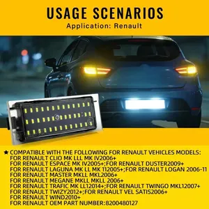Éclairage de plaque d'immatriculation <span class=keywords><strong>LED</strong></span> pour Renault <span class=keywords><strong>Clio</strong></span> <span class=keywords><strong>3</strong></span> 4 GrandTour, super blanc lumineux, ampoules de remplacement à branchement direct - Product Image 6