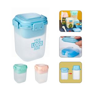 กล่องข้าวแบบมีช่องใส่อาหารเย็น 580 มล. สองชั้น ปลอดสาร BPA พร้อมช้อนและที่เก็บความเย็น  รับทำโลโก้ตามสั่ง - Product Image 2