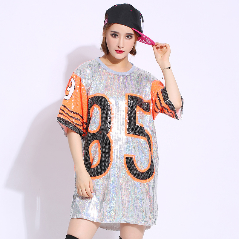 Game Day Sequin Jersey Mini Dress - Football T-shirt