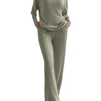 2026 automne hiver tricot Anti-boulochage transfrontalier nouvelle maison mode décontracté pantalon droit élégant ample col en v deux pièces ensemble