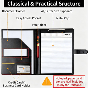 Porte-documents en cuir pour bestseller A4, pour <span class=keywords><strong>CV</strong></span> et portefeuille, à feuilles mobiles - Product Image 2