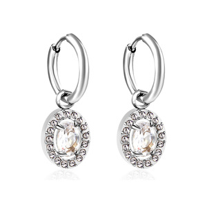 Diamond <b>Earrings</b> Oval Cut Stainless Steel Gold Plated Women's Everyday Wear Jewelry - Product Image 2
