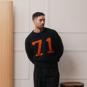 OEM Trung Quốc Hàng Dệt Kim Nhà Sản Xuất Tùy Chỉnh Màu Đen Trắng Đính Thêu Jacquard Kéo Hơn Dệt Kim Len Letterman Áo Len Người Đàn Ông - Product Image 3