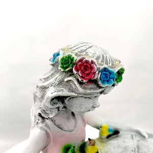 花の妖精LEDソーラーランプ環境に優しいレジンバードバスガールガーデン彫刻 - Product Image 4