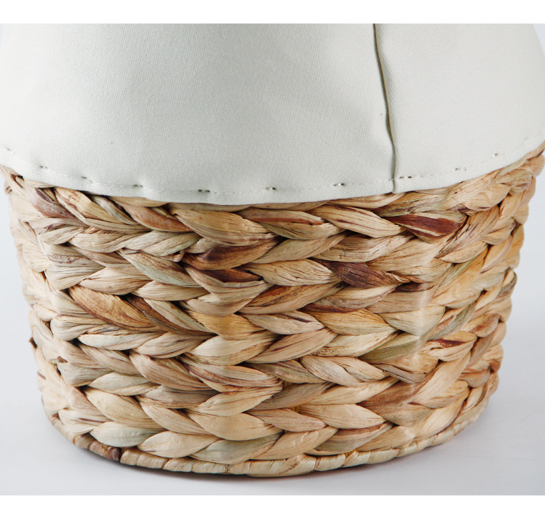 Handwoven Baskets With Leather Handles Water Hyacinth and Canvas Home Storage&Organization Storage Basket