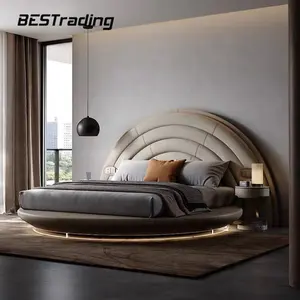 Tempat tidur mewah Italia, desain modern minimalis villa kulit bulat besar