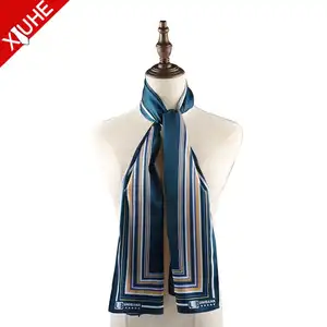 Blue Color Shawls Striped Pattern Custom LOGO Scarves Polyester Digital Printed Long Scarf