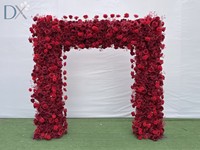 Gapura Bunga Sutra Kotak Mawar Merah Burgundy Realistis untuk Pernikahan Natal Tahun Baru Latar Belakang 8FT X 8FT Dekorasi Panggung Photo Booth