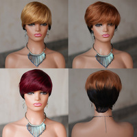 Perruque courte en cheveux humains de style pixie pour femmes noires, perruque courte en cheveux humains noire et blonde pour femmes, perruque courte à mèches superposées