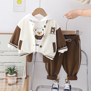 Alta qualidade três peças de algodão t-shirt set meninos outono esportes urso orelhas roupas alta qualidade ordem mínima 3pcs atacado - Product Image 2