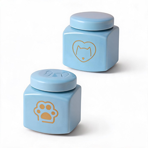Urne funéraire carrée en céramique faite à la main pour cendres de chien/chat, couvercle scellé, étanche, écologique, moderne, commémorative - Product Image 1