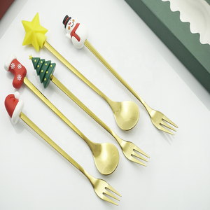 هدية عيد الميلاد 4 ،/6 ، أواني طعام مخصصة قابلة لإعادة الاستخدام من الفولاذ المقاوم للصدأ باللون الذهبي والفضي للحفلات - Product Image 4