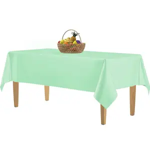 Toptan tek kullanımlık plastik parti donatılmış yemek masası kapak Polyester özel mavi masa örtüleri düğün